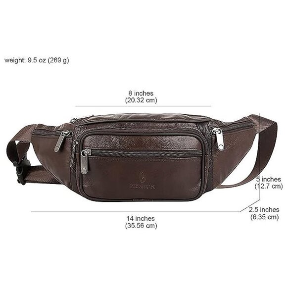 Genuine Leather Fanny Pack/Waist Bag/Organizer , Brown-861 Medium - Picture 2 of 9